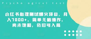 【小红书心理测试爆火项目】，月入7000 ，简单无脑操作，尚未饱和，依旧可入局